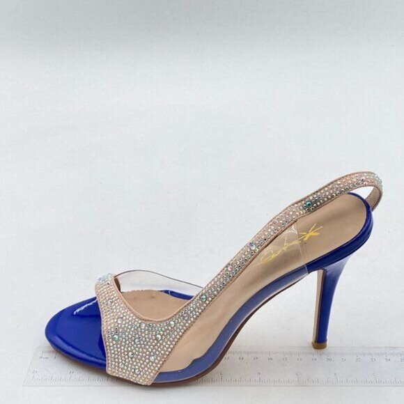 XYD Blue Rhinestones Open Toe Slingback High Heel Single Strap Clear Sandals - Picture 2 of 7